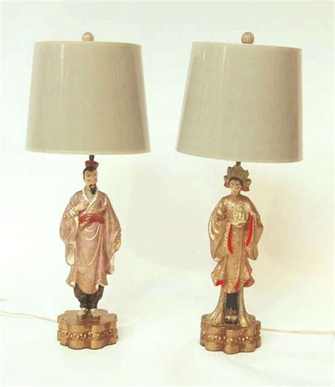 Pair Of Mid Century Figural Asian Inspired Lamps At 1stdibs