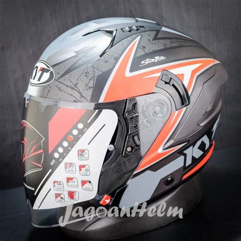 KYT HELM NFJ ATTITUDE MATT ANTHRACITE RED OPEN FACE DOUBLE VISOR