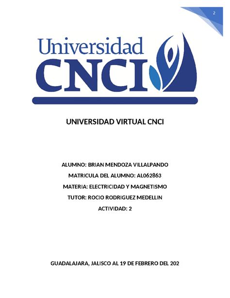 Act 2 Electricidad Y Magnetismo UNIVERSIDAD VIRTUAL CNCI ALUMNO