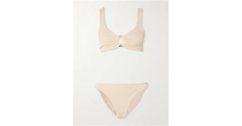 Hunza G Julia Embellished Seersucker Bikini In White Lyst