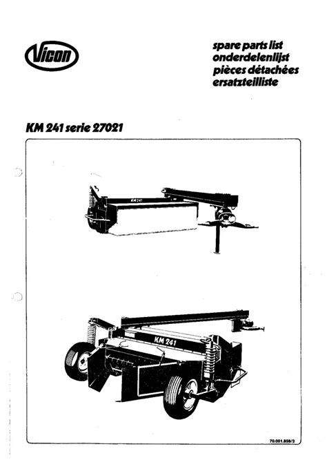 Vicon Km 241 Mower Conditioner All Parts Manual Catalog Pdf Download Service Manual Repair