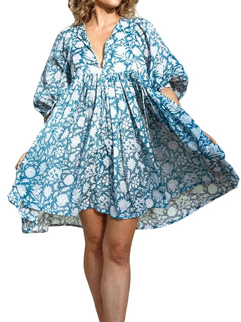 Wassery Women Summer Casual Mini Dress Hawaiian Resort Shattered Floral Print Tie Up Half Sleeve