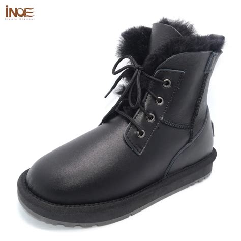 genuine sheepskin leather fur lined men ankle winter snow boots for man ...