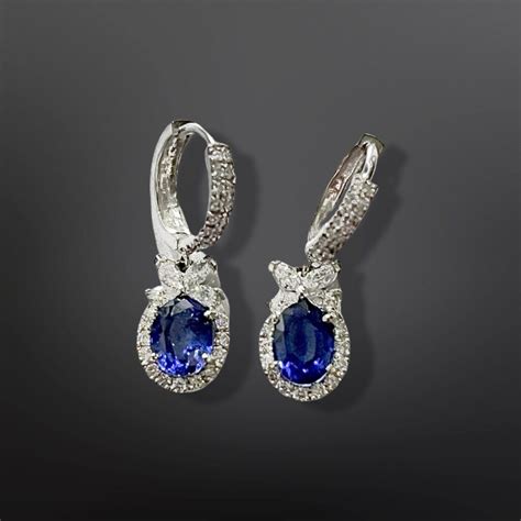 Certified Royal Blue Sapphire Diamond Earrings Lihiniya Gems