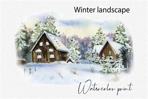 Winter landscape print. Printable wall art poster card