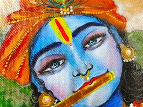 Lord Krishna Painting Indian Art Pintura Por Tejaswi Poojari Kolor Kovela Artmajeur