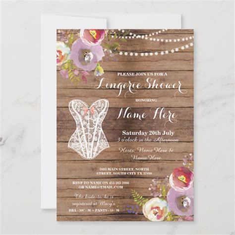 Lingerie Shower Bridal Party Wood Floral Invite Zazzle