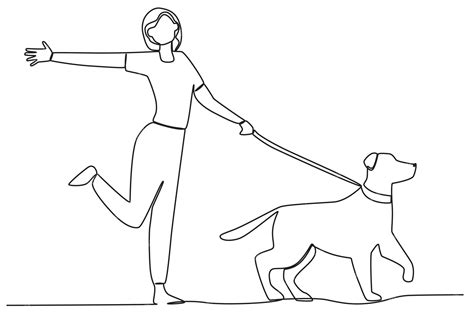Premium Vector A Happy Woman Taking Her Dog To Play Walking Or