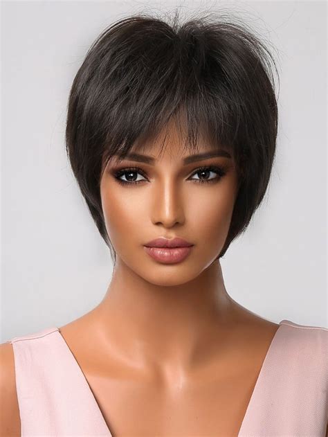 Black Collar Synthetic Fiber Bangs Wig Embellished Wigs Accs Pelo