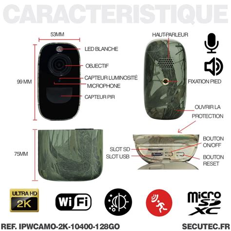 Caméra WiFi camouflage 2K infrarouge invisible batterie très longue