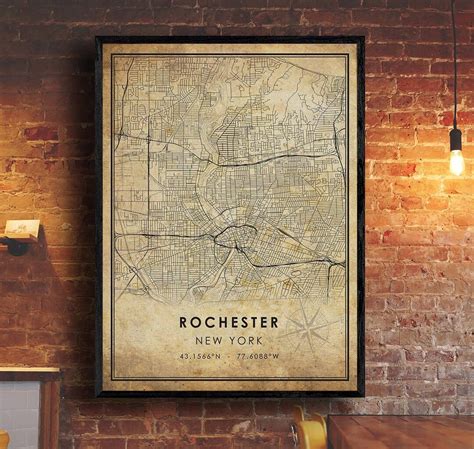 Rochester Vintage Map Print Rochester Map New York Map Art Rochester City Road Map Poster