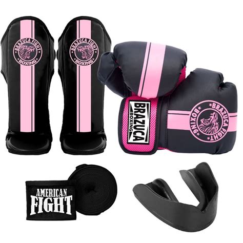 Kit Luva Boxe Muay Thai New Caneleira Bandagem Bucal Brazuca