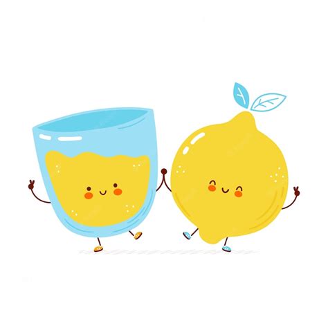 Premium Vector Cute Happy Lemon And Lemonade Glass Cartoon Character