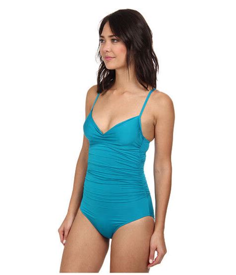 Badgley Mischka Solids Shirred Underwire Mio One Piece Swim Blue Size 4