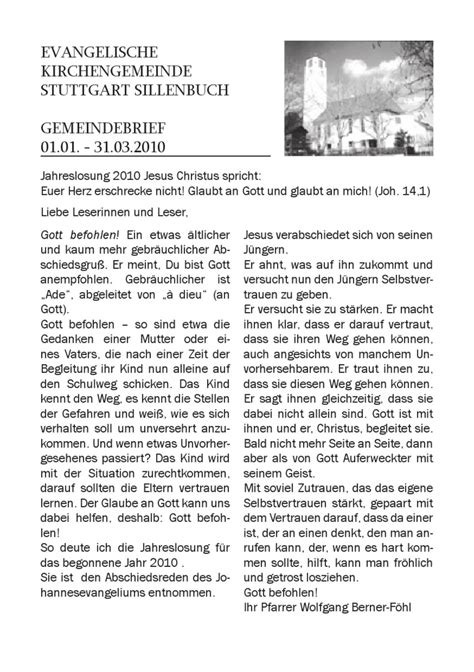 Gemeindebrief Der Evangelischen Kirchengemeinde Sillenbuch Januar Bis