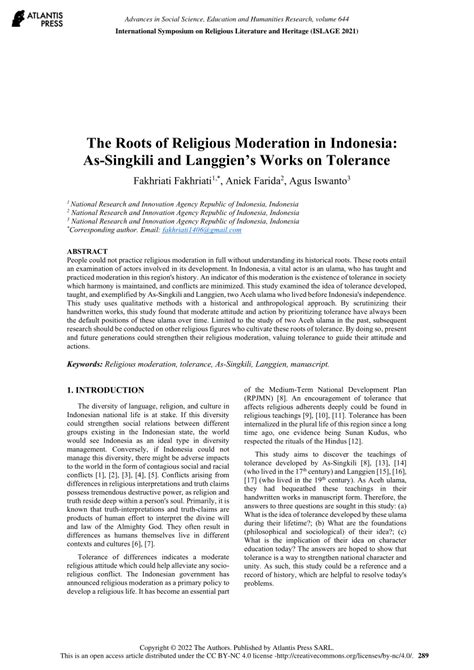 Pdf The Roots Of Religious Moderation In Indonesia As Singkili And