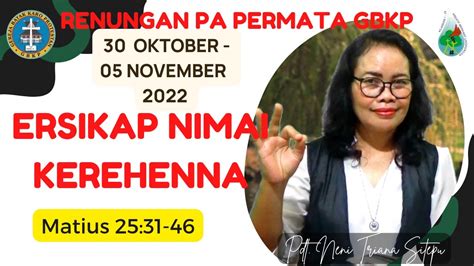 Renungan Pa Permata Gbkp Minggu Ini Oktober November Youtube