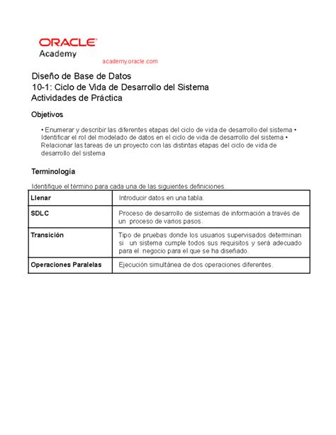 Dd 10 1 Practice Esp Kml Academyoracle Diseño De Base De Datos 10 1 Ciclo De Vida De