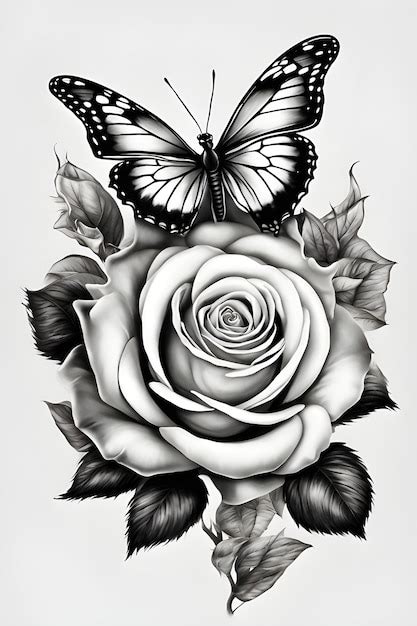 Premium Psd A Butterfly On A Rose Realistic Tattoo Design