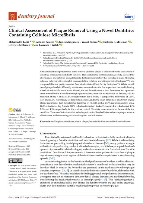 Pdf Clinical Assessment Of Plaque Removal Using A Novel Dentifrice