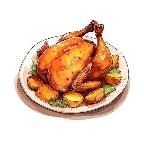 Hand Drawn Cartoon Roast Chicken Illustration Premium AI Generated Vector