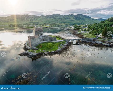 Aerial View Of The Historic Eilean Donan Castle By Dornie Stock Photo