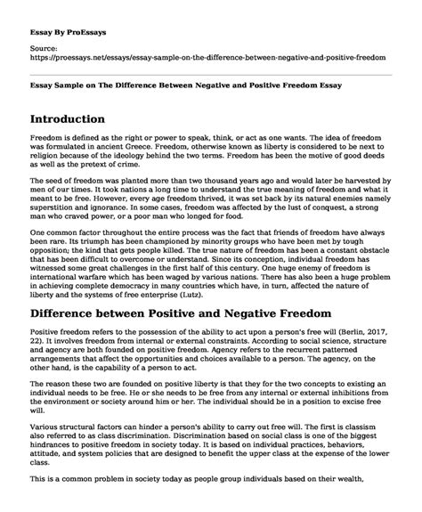 📚 Essay Sample On The Difference Between Negative And Positive Freedom