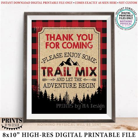 Lumberjack Trail Mix Sign Thank You For Coming Enjoy Some Trail Mix