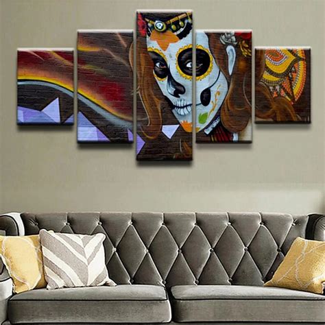 Calavera Woman Canvas Set, Sugar Skull Design Wall Art, Sugar Skull ...