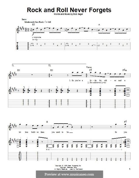 Rock And Roll Never Forgets By B Seger Sheet Music On Musicaneo