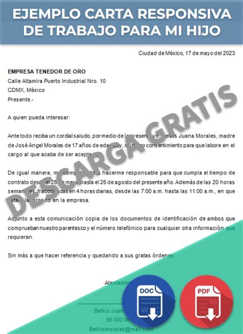 Carta Responsiva Para Trabajar Ejemplos Y Formatos Word Pdf