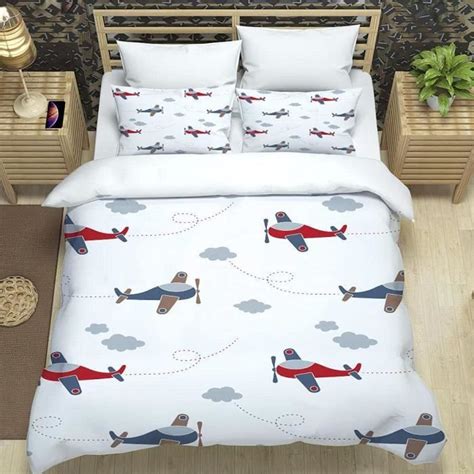 Housse De Couette Imprim Dessin Anim Avion Microfibre Parure De Lit