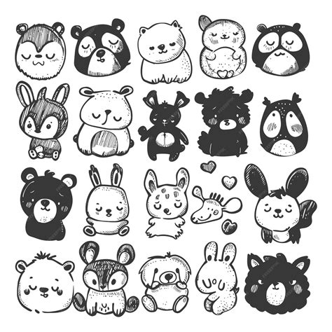 premium vector hand drawn cute animal kawaii doodle collection set