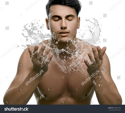 Naked Man Washing His Face Water Stock Photo Edit Now