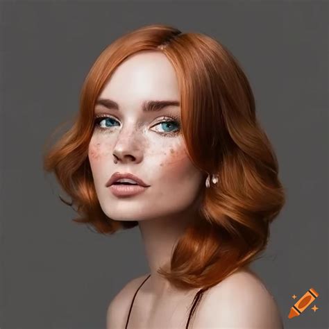 Beautiful Young Woman Shoulder Length Auburn Hair Very Light Freckles