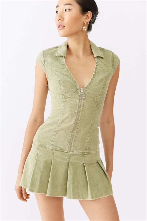 Urban Outfitters Uo Jazzy Corduroy Mini Dress In Green Lyst Canada