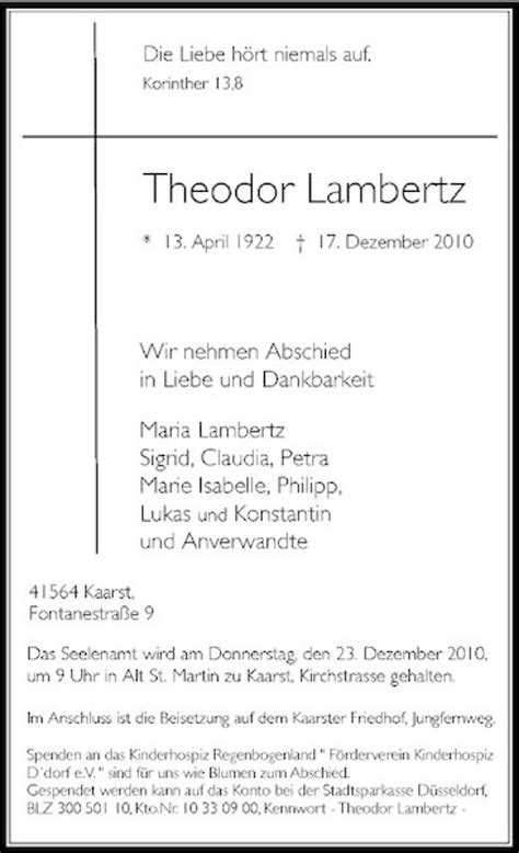 Alle Traueranzeigen für Theodor Lambertz trauer rp online de