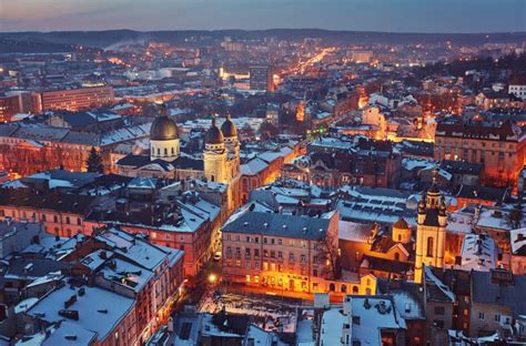 Winter View on the Downtown in Lviv, Ukraine. Stock Photo - Image of house, cityscape: 104799420