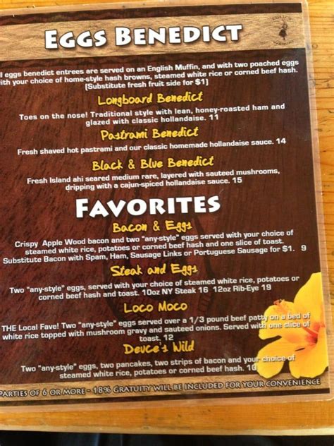 Menu at Lulu's Restaurant Waikiki, Honolulu