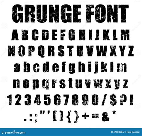 Grunge Font Alphabet And Numeral Set Stock Illustration Illustration