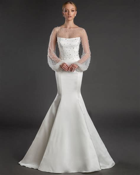 Strapless Stretch Satin Fit And Flare Wedding Dress Kleinfeld Bridal