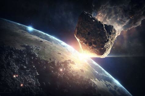 Giant Asteroid Danger Illustration Asteroid In The Space Approaching