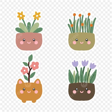 Lindas Plantas Flor En La Maceta Ilustración Estilo Dibujado A Mano