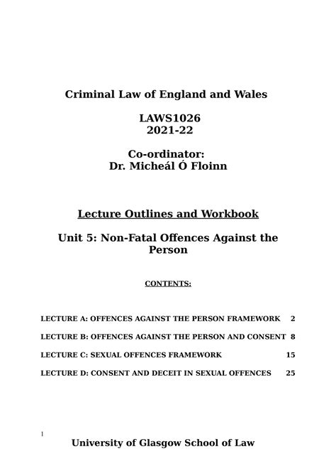 Unit 5 Oapa And Sexual Offences Lecture Outlines And Workbook 2021 2