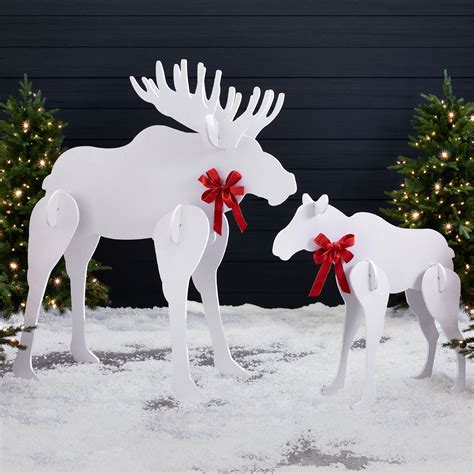 The Holiday Aisle® 2-Piece 58In Moose Family Silhouette Set, Outdoor Christmas Yard Decor W ...