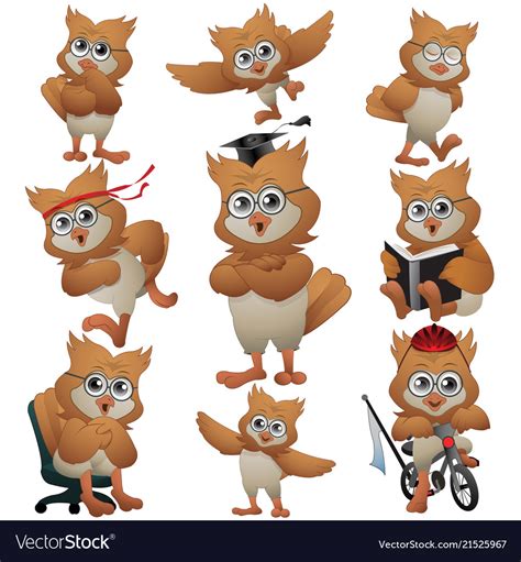 Intelligent Owl Cartoon Collection Royalty Free Vector Image