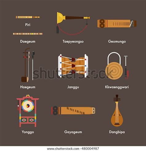 Traditional Instruments Kinds Korea Flat Design Stock Vector (Royalty ...