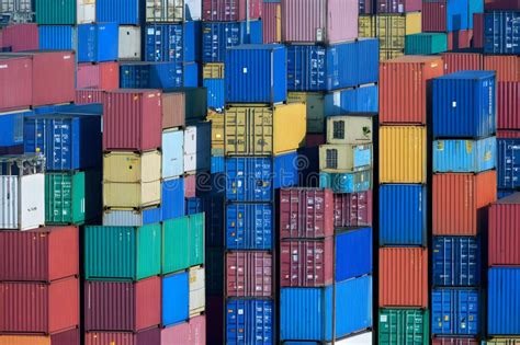 Colorful Stacked Shipping Containers In Red Blue Yellow Green And