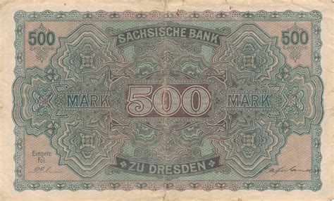 Deutsches Reich Deutschland 500 Mark 1922 Sachsen Länderbank