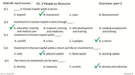 Ncert Cbse Economics Class 9 Chapter 2 People As Resource Overview Part 2 Mcq Objective Quiz